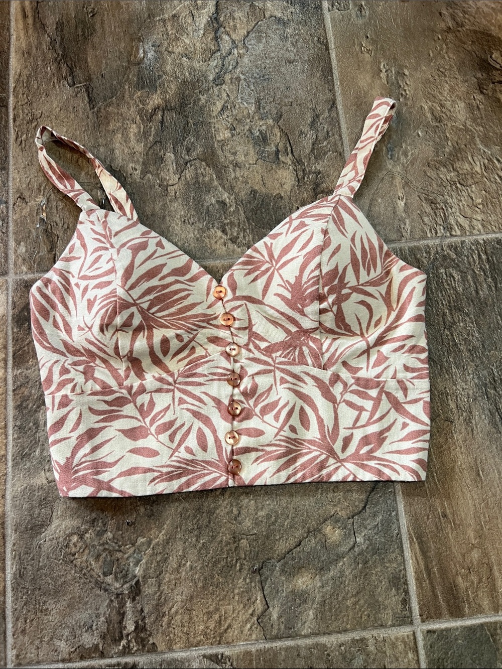 Haute Monde Pink Leaf-Print Button Front Camisole